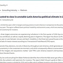 M&A forecasted to slow in unstable Latin America political climate in 2018